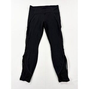 Athleta Women's S Salutation 7/8 Leggings Black Mesh Cutout High Rise 531232